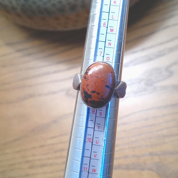 Vintage 925 Silver Ring with Red Jasper/ Mahogany Obsidian Cabochon Gemstone 8 - Picture 6 of 13